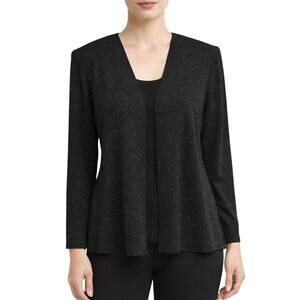 Alex Evenings Women's Medium Black Sparkle Cardigan Evening Jacket
